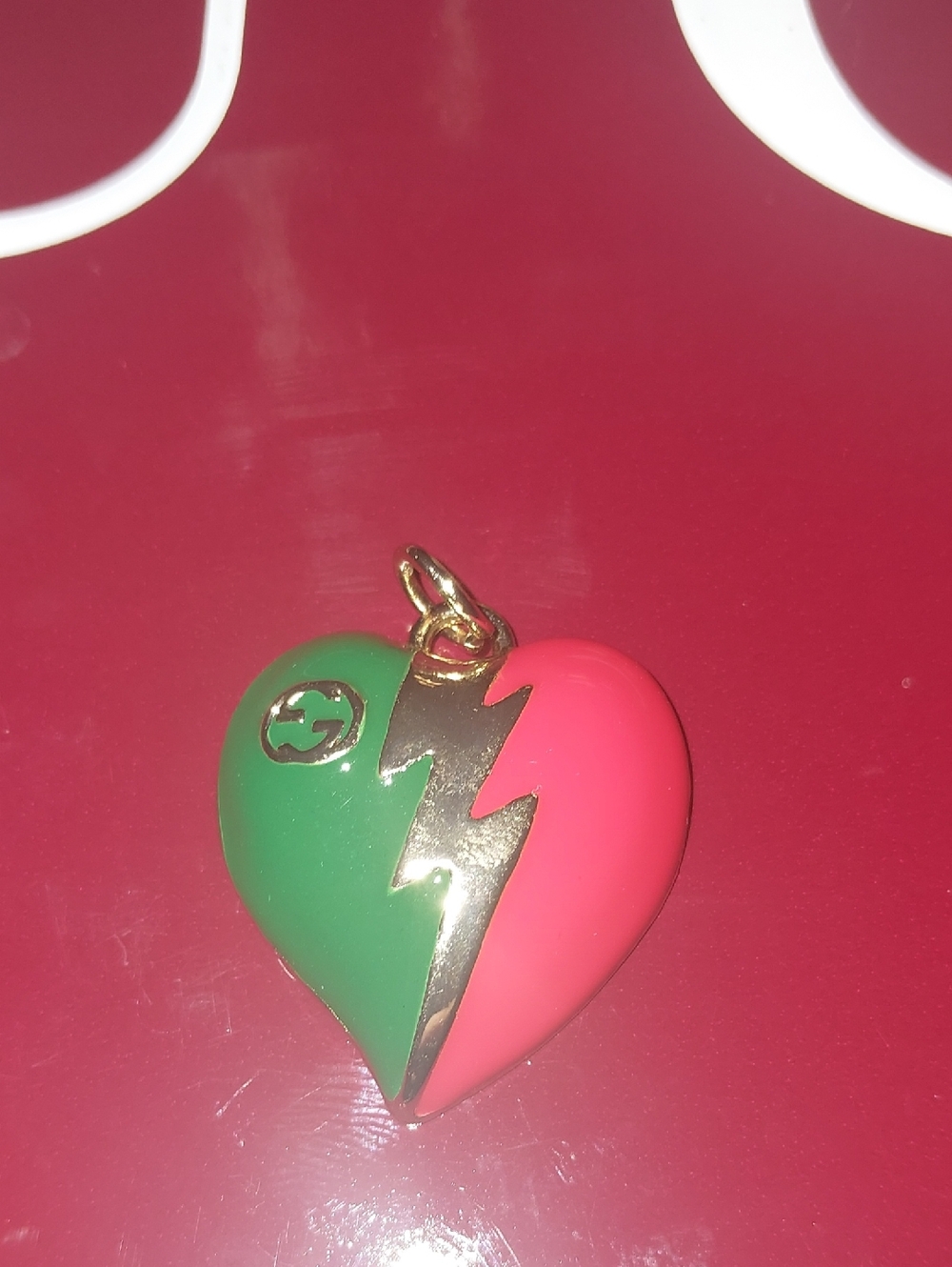 Gucci Heart Lightning Pendant Charm in Green & Pink